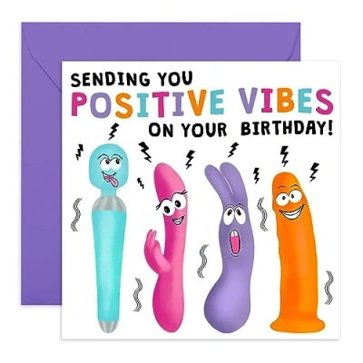 Image of Central 23 Naughty Greeting Card For Women &#039;Positive Vibes&#039; Funny Birthday Her Best friend Girlfriend Sister Comes with Fun Stickers