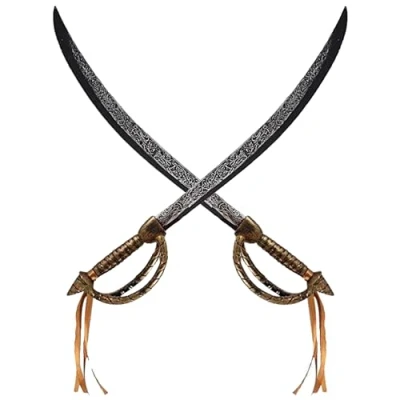 Image of Lizzy 2 x Pirate Toy Sword/Cutlass (67.5cm) Long Antique Effect Swords World Book Day Halloween Fancy Dress Costume Accessory