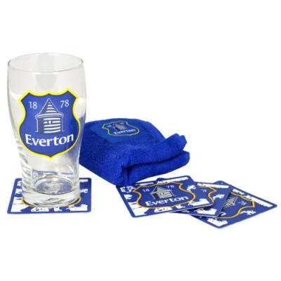 Image of Official EVERTON FC mini bar gift set pint glass towel and four beer mats