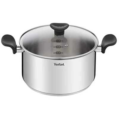 Image of Tefal Dutch oven 24 cm (5.3 L) + glass lid, All heat sources including induction, Premium stainless steel, 10 year warranty, Simmer, Boil, Primary E3084604