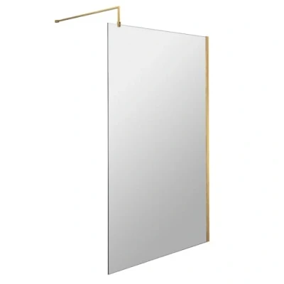 Image of nuie WRSCBB010 Modern Bathroom 8mm Toughened Safety Glass Wetroom Screen with Support Bar, 1000mm, Brushed Brass