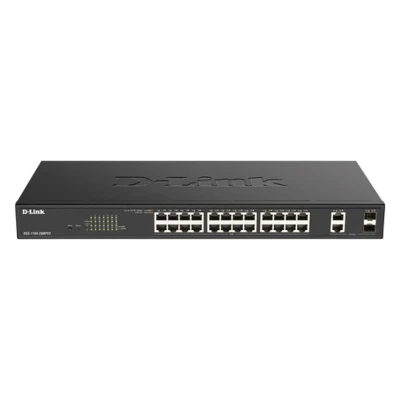 Image of D Link DGS 1100 26MPV2 26 Port Gigabit Max PoE Smart Managed Switch with 24 and 2 Combo GE/SFP Ports, 370W power budget, 802.3af/at, VLAN support, layer features, QoS, 802.3az EEE, Fanless