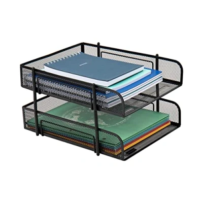 Image of Mind Reader Network Collection, 2 Tier Paper Tray, Letter Size, Stackable, File and Document Holder, Desktop Organizer, Metal Mesh, Black