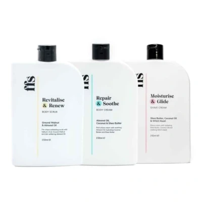 Image of FFS Beauty Revitalise &amp; Renew: Body Scrub, Moisturise Glide: Shave Cream Repair Soothe: Bundle