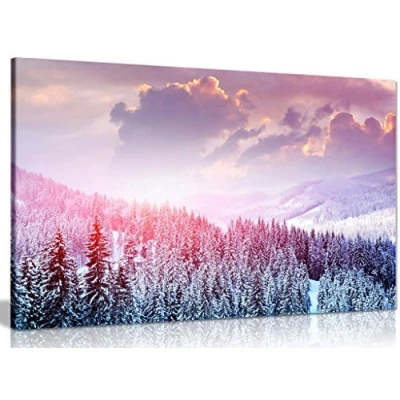 Image of Winter Forest Snow Trees Canvas Wall Art Picture Print (36x24in)