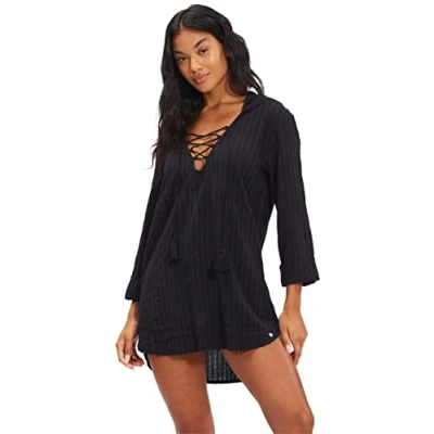 Image of Billabong Women&#039;s Classic Lace Up Tunic Swim Cover Up, Black Pebble, S