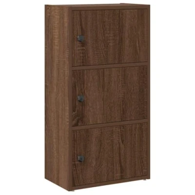 Image of vidaXL bookcase stylish brown oak storage engineered wood with flexible door and ample shelves 40x24x77 cm