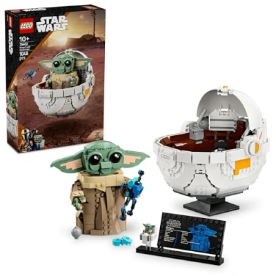 Image of LEGO Star Wars 75403 Grogu with Hover Pram Building Toy Set, Collectible Character Figure for The Mandalorian TV Show Fans, Display Gift Idea 10+ Year Old Boys &amp; Girls