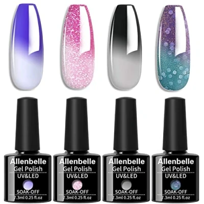 Image of Allenbelle Colour Changing Gel Nail Polish Set Blue Pink Red Purple Black to Milk Mood Chameleon Soak Off UV LED Thermal Temperature Art Manicure Kit 053