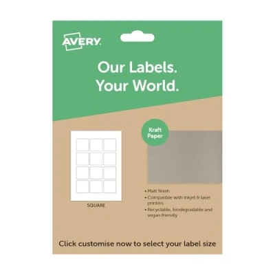 Image of Avery Square Recycled Kraft Paper Labels, A4 Sheet of Custom Stickers, Personalised Sticky Labels for Printing, Brown Product Candle