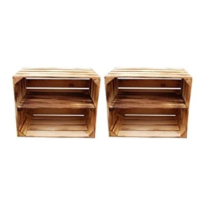 Image of Wooden Crates Flamed 50 x 40 30cm with Shelves for Dekoration Shoe or Wine Rack Storage Container (2 long)