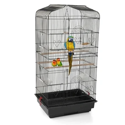 Image of Large Metal Bird Cage for Budgie Parakeet Canary Cockatiel Finch or Lovebird by Crystals® (Black)