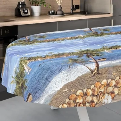 Image of ANRO Oilcloth Tablecloth, Washable, Oilcloth, Garden Outdoor, Indoor, Oval, 180 x 140 cm, Cut Edge, Holiday