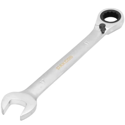 Image of DAKCOS Fixed Head Reversible Ratchet Spanner 17mm Ratcheting Combination Wrench Chrome Vanadium Steel