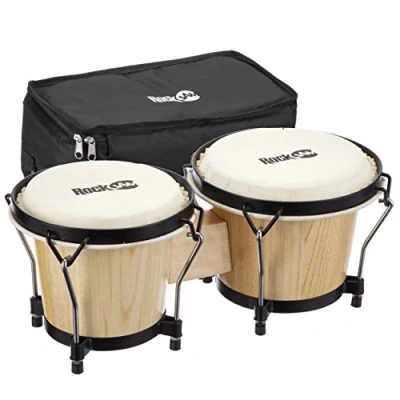 Image of RockJam RJ 100300 7&quot; and 8&quot; Bongo Set with Padded Bag Tuning Wrench Natural