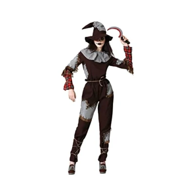 Image of Atosa 71436 Disfraz Halloween Espantapájaros Terrorífico Mujer Adulto Xs s Adult Size Party Costume, Checkered, Grey