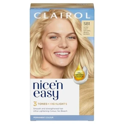 Image of Clairol Nice&#039;n Easy Crème, Natural Looking Oil Infused Permanent Hair Dye, SB1 Ultra Light Beach Blonde (Packing May Vary)