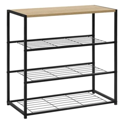 Image of 3 Tiers Wooden Shoe Rack Metal Benches for Hallway,Shoes Storage Organizer SR0087