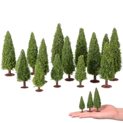 Image of WINOMO 15Pcs Landscape Model Trees,Miniature Scenery Cedar Trees for DIY Green