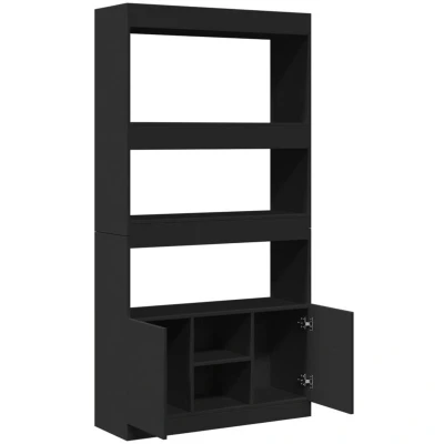 Image of vidaXL Highboard Sideboard Cabinet in Black Engineered Wood, 92 x 33 180 cm Versatile Storage Shelf/Cupboard for Living Room, Office, Bedroom