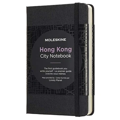 Image of Moleskine City Notebooks Hong Kong with Plain and Ruled Page, Notebook Hard Cover, Elastic Closure Maps, Black Colour, Size 9 x 14 cm, 220 Pages