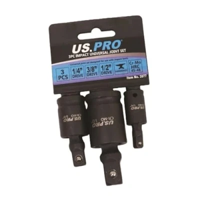Image of US PRO Tools 3pc Impact Universal Wobble Joint Set 1/4&quot;, 3/8&quot;,1/2&quot; Drives 3977
