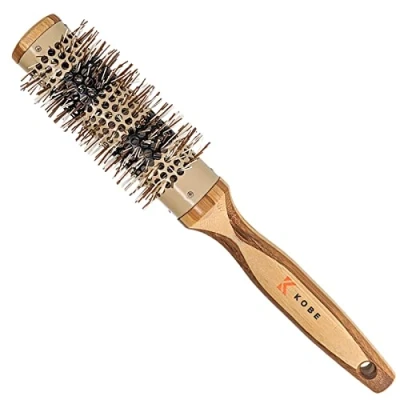 Image of Kobe Pinto Professional Bamboo Thermal Round Brush Styling for Blow Drying, Curling Eco Friendly Handle Heat Retaining Ceramic Barrel (32 mm)