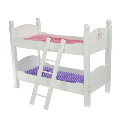 Image of Olivia&#039;s Little World 18 in. Doll Wooden Convertible Bunk Bed Stacked on Top or Unstacked as Two Single Beds, Gray and Pink Purple