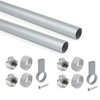 Image of Emuca Wardrobe Round Hanging Rail Kit with End Supports, Ø28, 1150mm, Matt Anodized, Aluminium and Zamak, Pack of 2