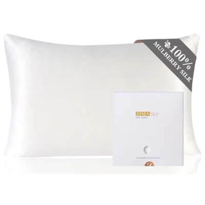 Image of ZIMASILK 100% Mulberry Silk Pillowcase for Hair and Skin Health, Both Sides 19 Momme Premium Grade 6A Silk, Soft &amp; Smooth, 600 Thread Count, with Hidden Zipper, 1pc (Standard 50x75 cm, White)