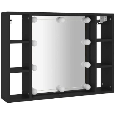 Image of vidaXL Mirror Cabinet with LED Black 76x15x55 cm