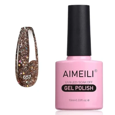 Image of AIMEILI Glitter Gel Nail Polish, UV/LED Soak Off Sparkly Shiny Polish French Gel, Lamp Art Manicure Salon DIY at Home, Long Lasting &amp; Easy to Apply 10ML (657)