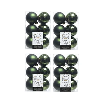 Image of 48 Pine Green Christmas Baubles 6cm Shatterproof Tree Ornaments Shiny Matt Decorations