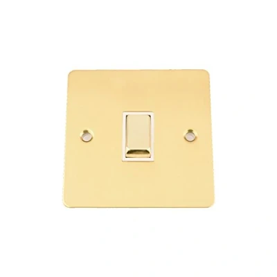 Image of A5 Light Switch Single 1 Gang Polished Mirror Brass Flat White Insert Metal Rocker 10 Amp 2 Way