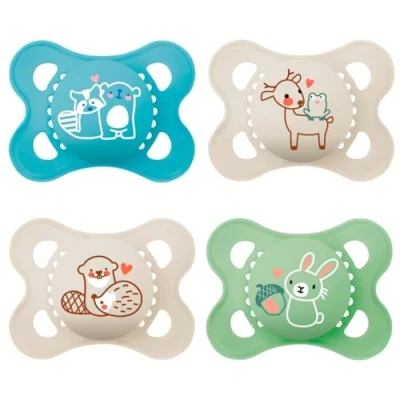 Image of MAM Original Latex Dummy 0 6 Natural Rubber Set of 4 Plain Includes 2 Sterilised Transport Boxes