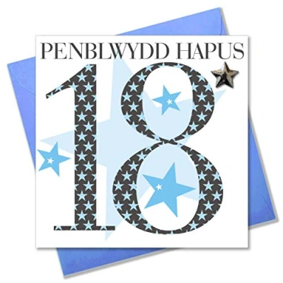 Image of Claire Giles Ages Welsh Penblwydd Hapus Age 18 Boy Birthday Card