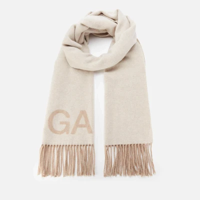 Image of Ganni Women&#039;s Fringed Wool Scarf Egret 