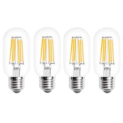 Image of T45 LED Edison Bulb 6W Warm White 2700K 60W Incandencent Replacement Screw E27 Vintage Decorative Light Clear Tubular Filament (4 Pack, Non Dimmable)
