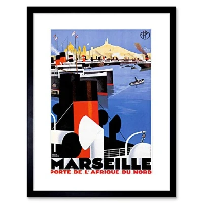 Image of Wee Blue Coo Travel Marseilles France Mediterranean Ad Picture Framed Wall Art Print