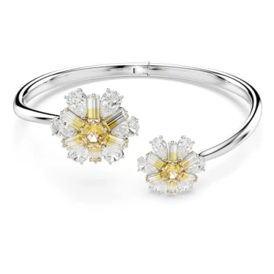 Image of Swarovski Idyllia bangle, Flower, Yellow, Rhodium plated