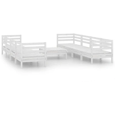 Image of vidaXL 9 Piece Garden Lounge Set White Solid Pinewood