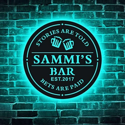 Image of Home Bar LED Sign, Cocktail Personalized Bar, Light, Light Up Sign for Custom Neon Gift Idea