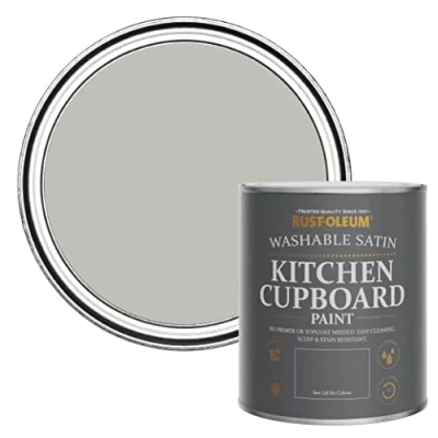 Image of Rust Oleum Light Grey Scrubbable Kitchen Cupboard Paint in Satin Finish Flint 750ml