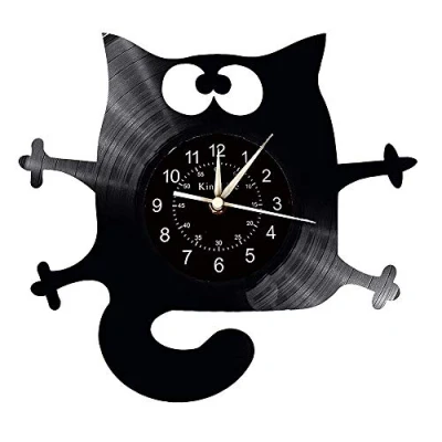 Image of Smotly Vinyl wall clock, black cat shaped night handmade decoration clock creative gifts. (Gift hook)