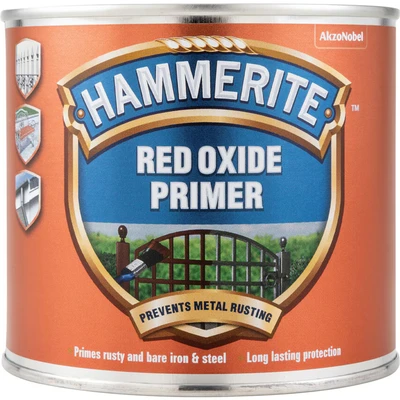 Image of Hammerite Primer Red Oxide. Metal for Garden Furniture, Radiator and Fence Paint. Rust Inhibitor Treatment Metal, Interior Exterior Use 500ml