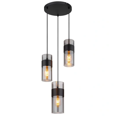 Image of Scarfina Cluster Pendant Ceiling Light Matt Black Smoke Glass Shade 3x E27