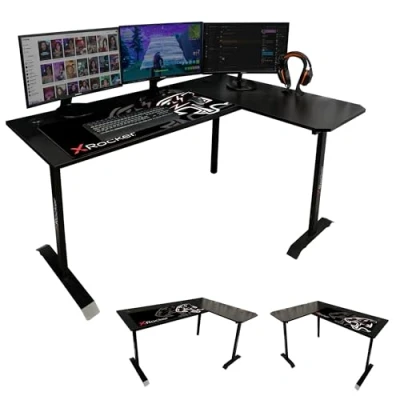 Image of x Rocker Panther L Shaped Desk 155 108 cm Reversible Corner Left/Right PC Computer Table Gaming Carbon Fibre Gamer for Home Office, FREE Mousepad BLACK