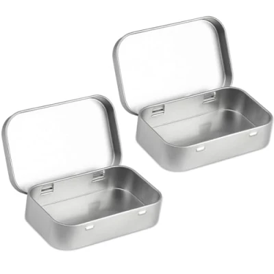 Image of Pack of 2 Small Storage Boxes with Lid, Rectangular Tin Boxes, Metal Box for Home Storage, , Silver