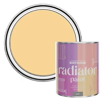 Image of Rust Oleum Yellow Heat Resistant Radiator Paint in Satin Finish Mustard 750ml