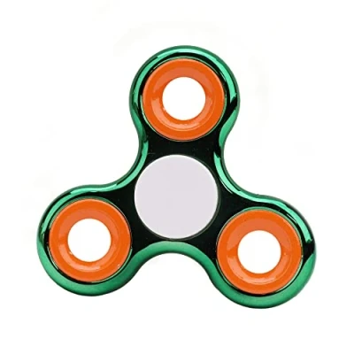 Image of Toyland® Fidget Hand Spinner Stress and Anxiety Relief 38 Designs To Choose From (Metallic Green &amp; Orange Rings)